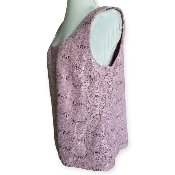 R&M Richards Lace & Sequin Tank Top, Mauve, Size 12 - Picture 4 of 9